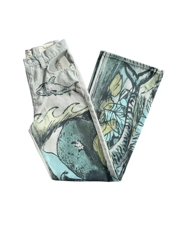 Free People We The Free Tinsley Printed Jeans in Sea Shore Combo | 25 NWT - Picture 8 of 12